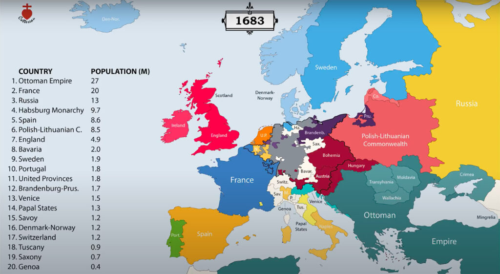 Carte de l'Europe en 1683.