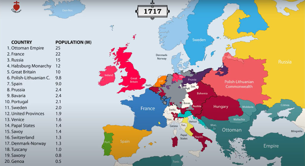 Carte : l'Europe en 1717