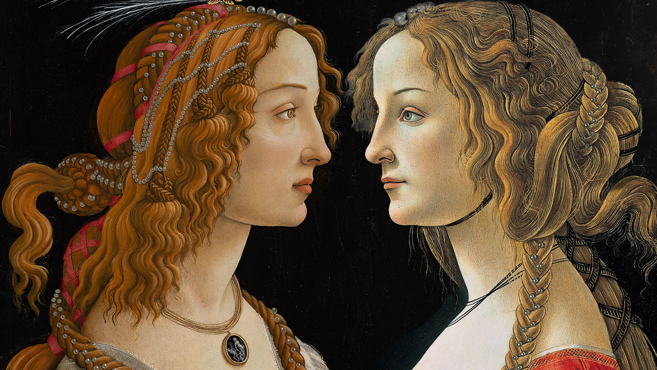 Montage : portrait de jeune femme, atelier de Sandro Botticelli (à gauche), portrait de Simonetta Vespucci (posthume, à droite), vers 1480. Elle meurt en avril 1476, à l’âge de 23 ans.